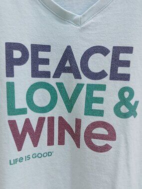Vintage Life Is Good Women's Peace Love Wine Short Sleeve Crusher Vee - LARGE